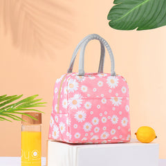 Printed Mesh Lunch Bag Thermal Insulation Hand Bag Patch Pocket
