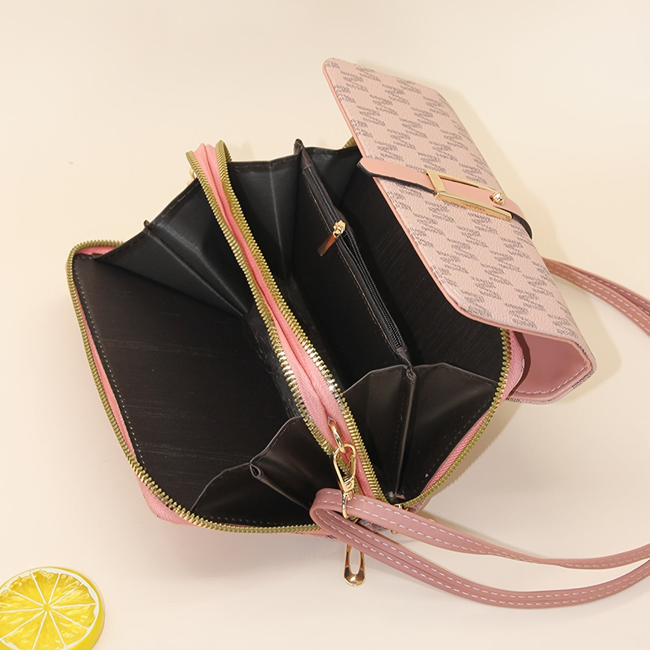 Letter Print Crossbody Bag Double Zipper Wallet Mobile Coin Purse