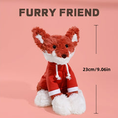 Realistic Fox Plush Toy in Red Hoodie Soft Stuffed Animal