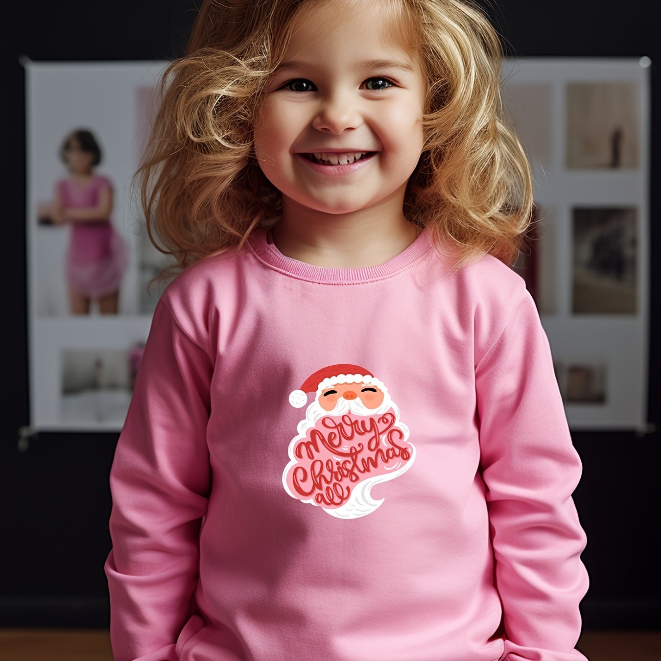 Santa Graphic Crew Neck Long Sleeve Sweatshirt Kids Clothes Christmas Gift