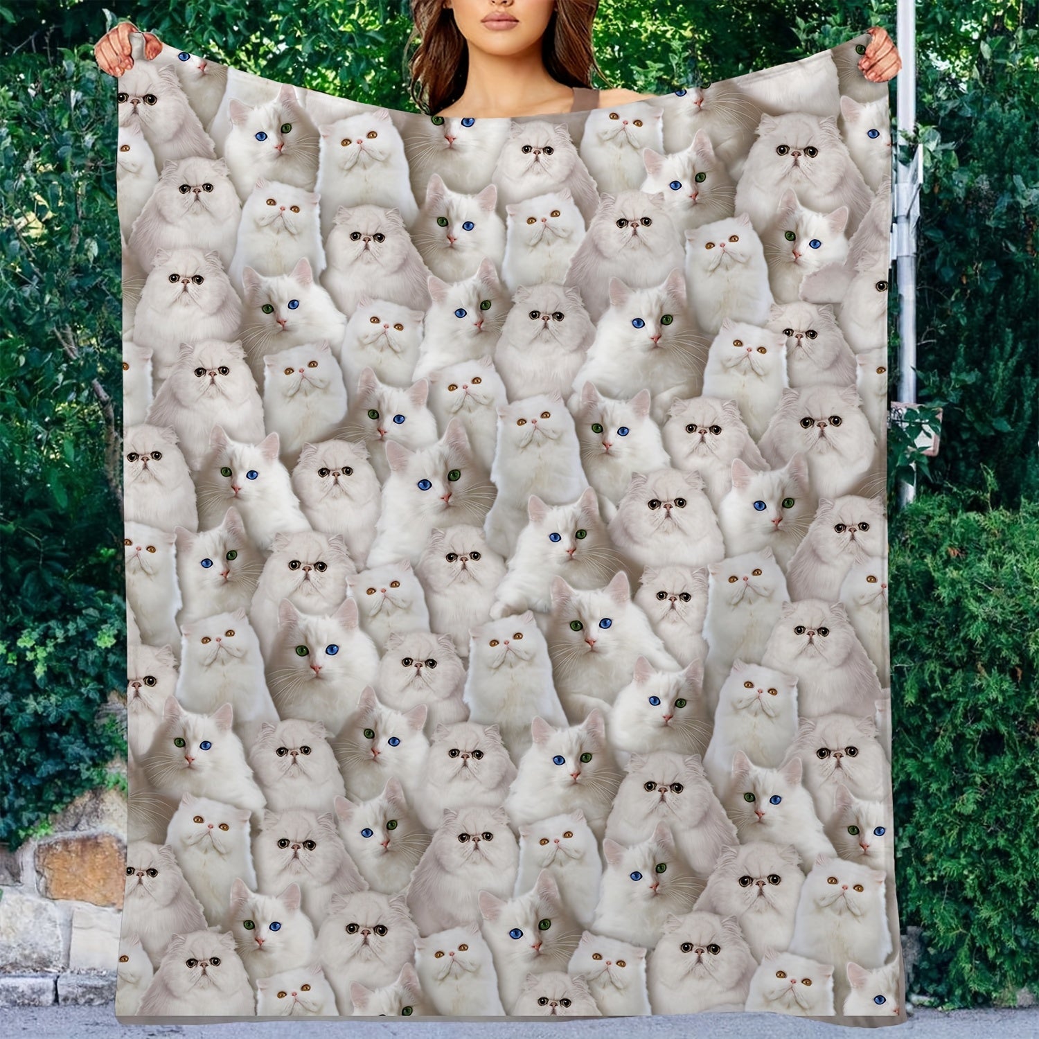 Cat Pattern Throw Blanket Lightweight Flannel Blanket Sofa Bedroom