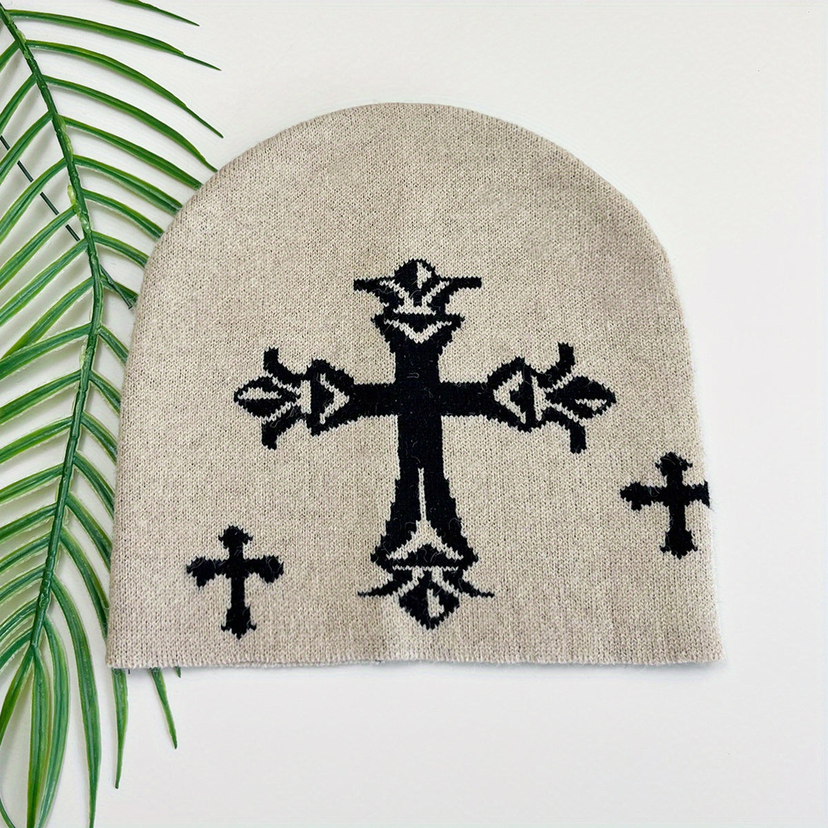 Gothic Cross Jacquard Unisex Beanie Soft Knit Hat