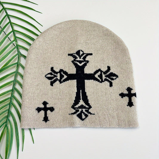 Gothic Cross Jacquard Unisex Beanie Soft Knit Hat