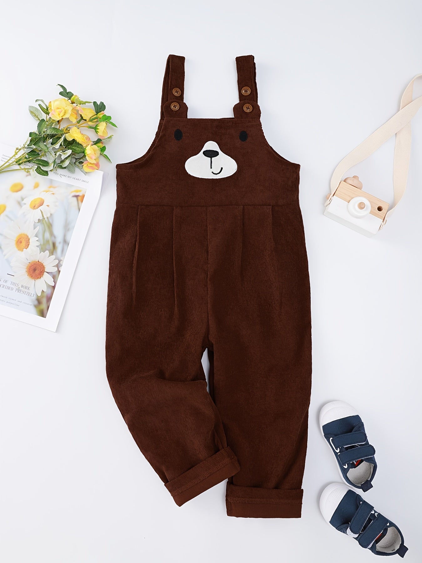 Girls Cartoon Bear Print Bib Pants for Autumn/Spring