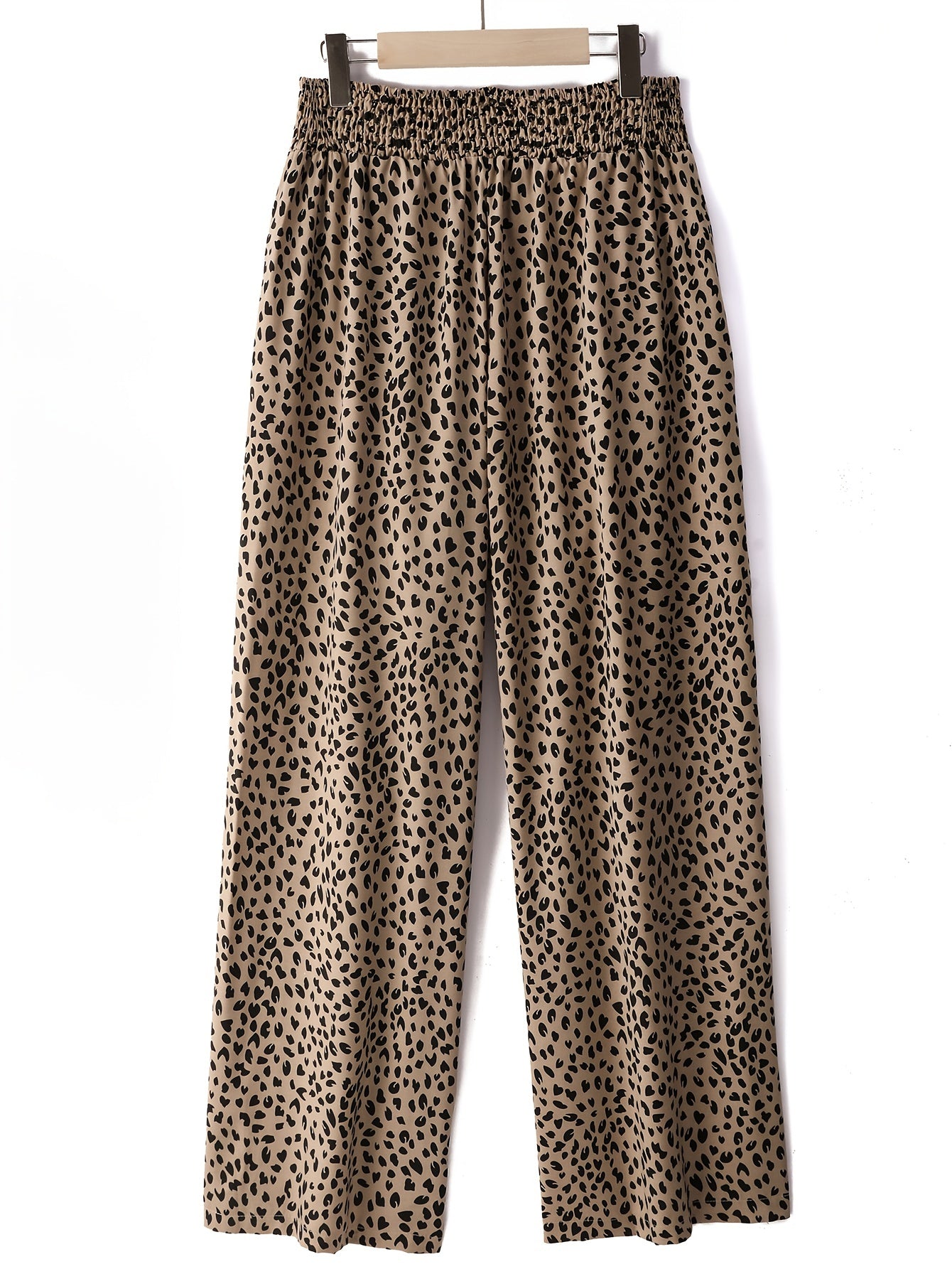  Heart Print Shirred Waist Wide Leg Trousers
