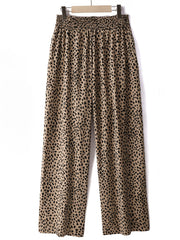  Heart Print Shirred Waist Wide Leg Trousers