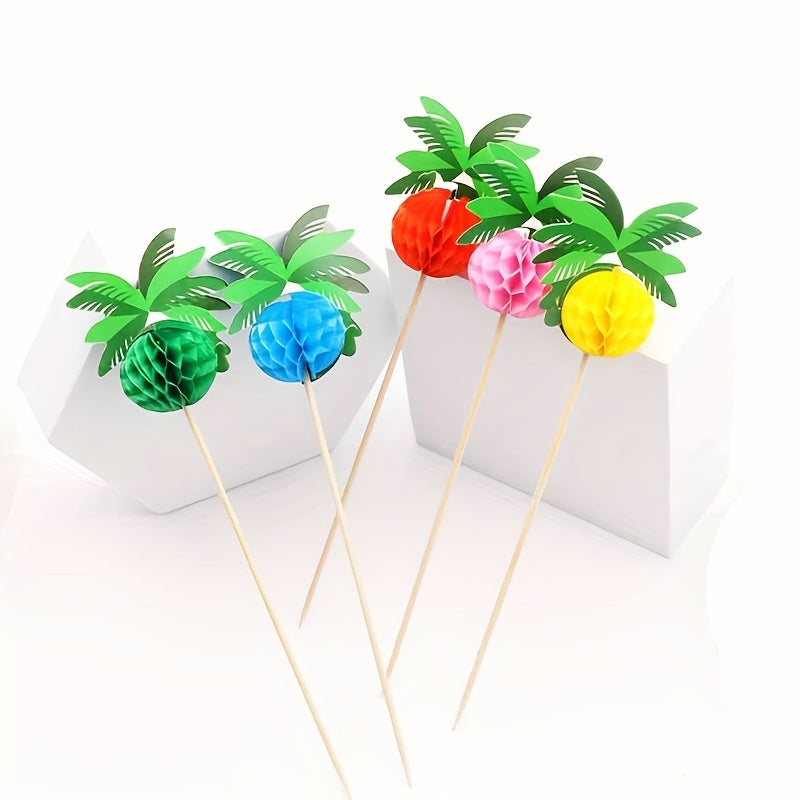 50 Coconut Tree Umbrella Picks for Pool Party Decorations and Summer Supplies