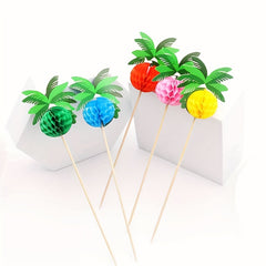 50 Coconut Tree Umbrella Picks for Pool Party Decorations and Summer Supplies