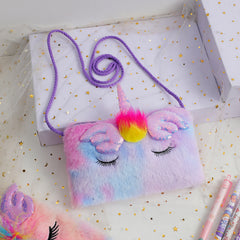 Girls Sequin Plush Unicorn Tie Dye Bag Coin Purse Crossbody Bag