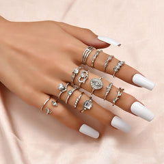 Vintage Rhinestone Stackable Ring Set for Women Girls