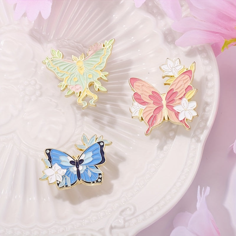 Butterfly Enamel Pin Flower Floral Plant Insect Animal Wings Brooch Women