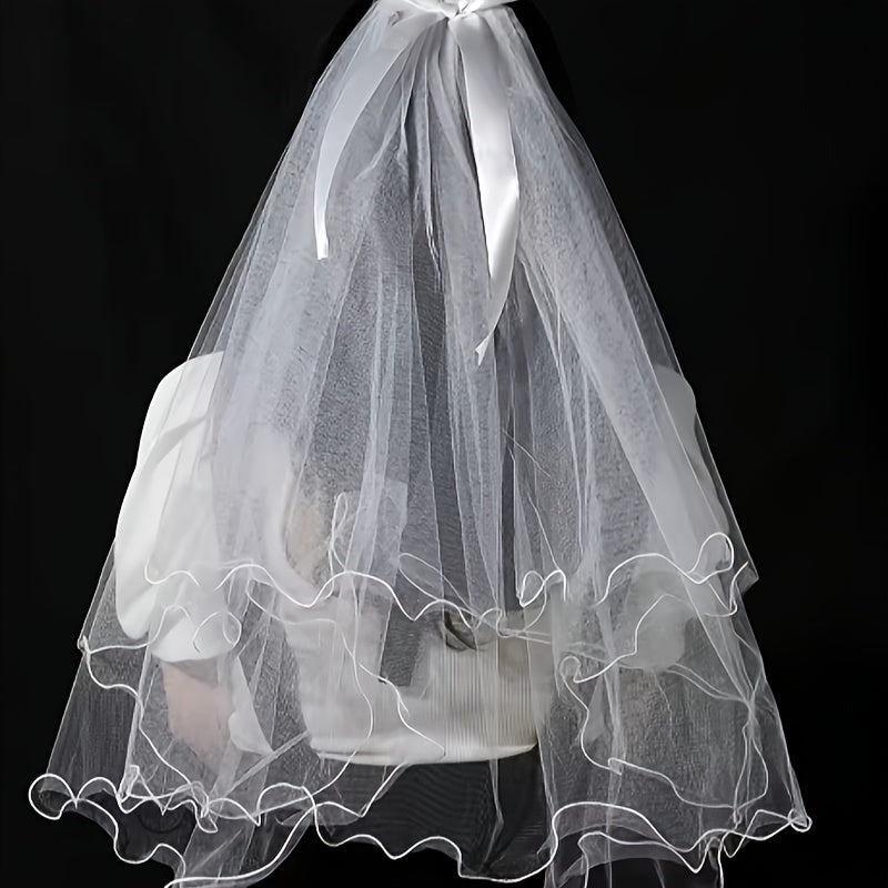 Ruffled Edge Double Layer Bridal Veil Long Tulle Wedding Accessory