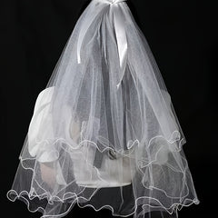 Ruffled Edge Double Layer Bridal Veil Long Tulle Wedding Accessory