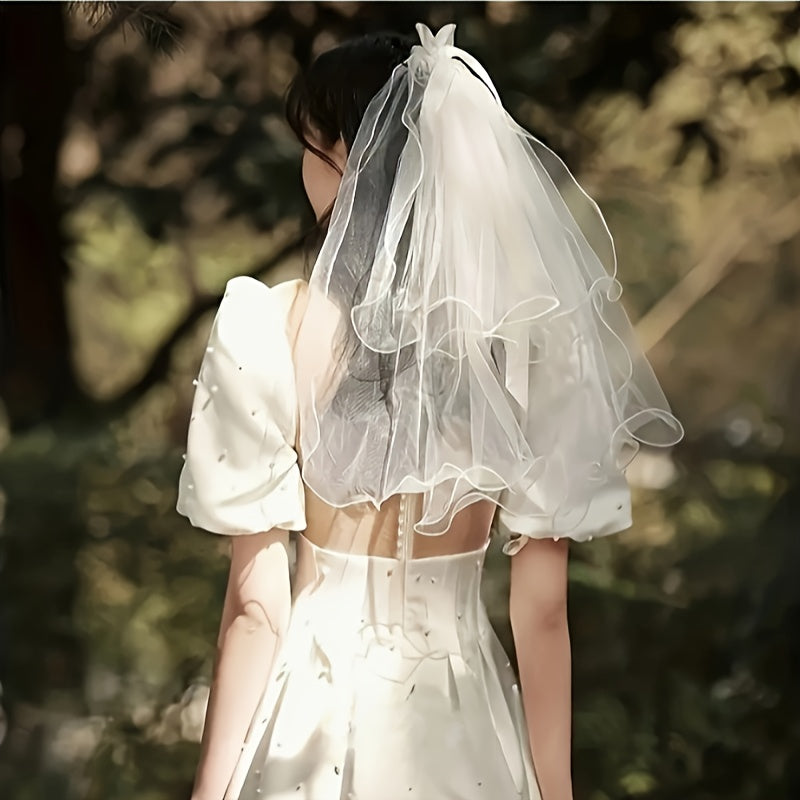 Pearl Bow 3D Butterfly Veil Set for Weddings & Parties