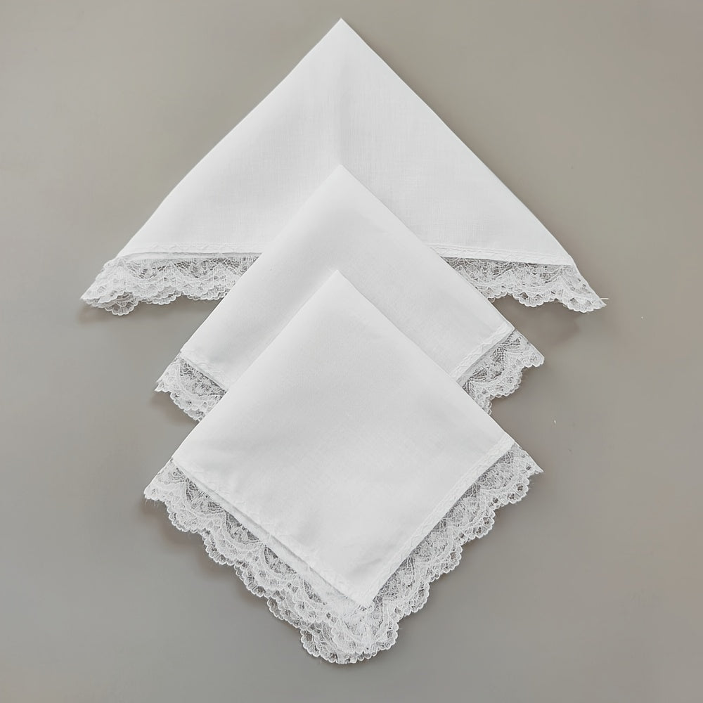 6pcs Lace Trim Handkerchiefs Women's DIY Decoration