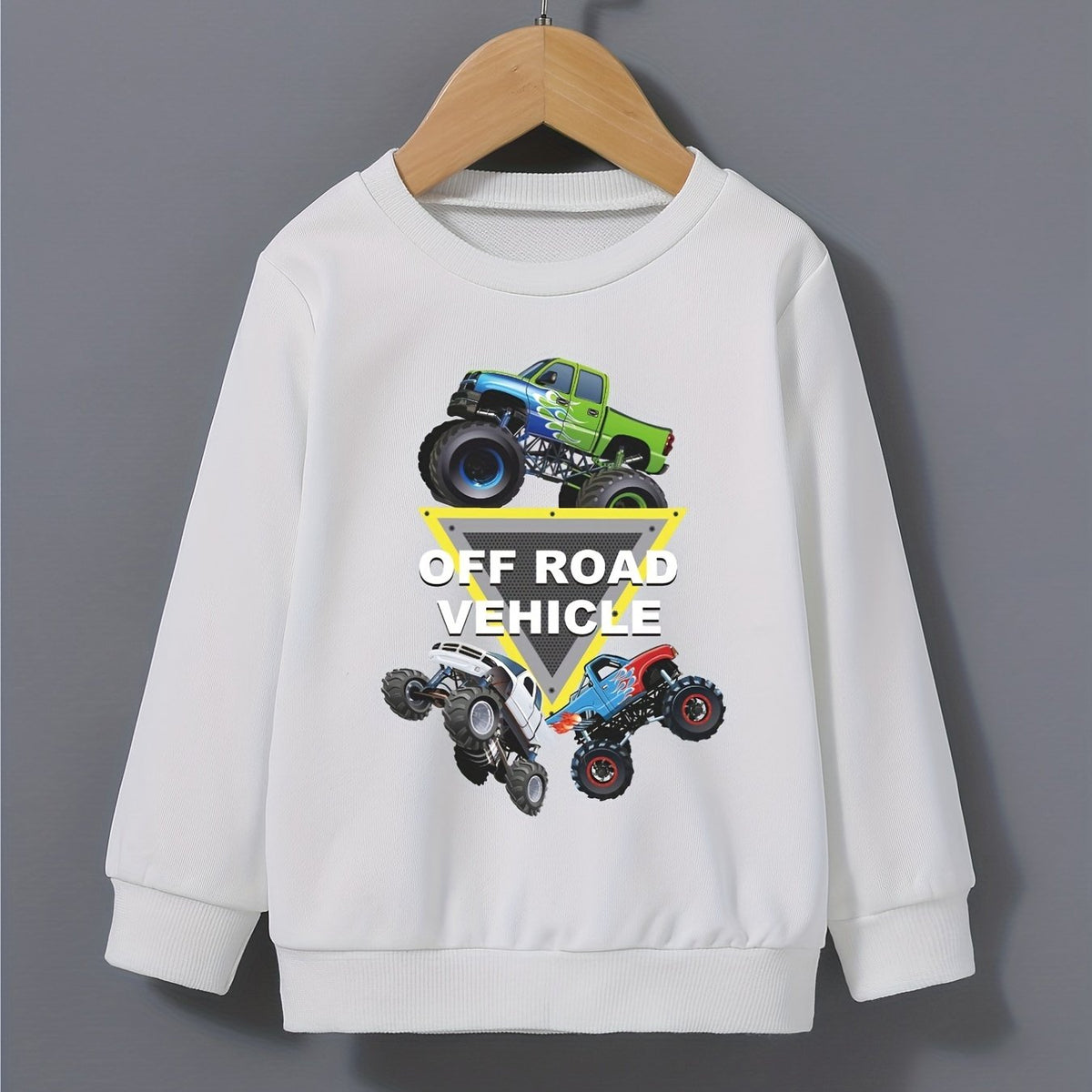 Off Road Vehicles Print Boys Casual Sweatshirt Long Sleeve Crew Neck Tops