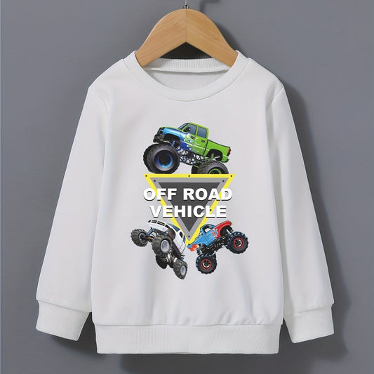 Off Road Vehicles Print Boys Casual Sweatshirt Long Sleeve Crew Neck Tops
