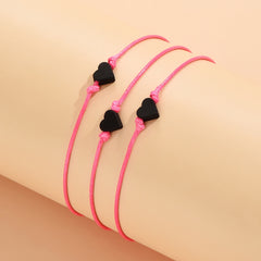 3 Pcs Rope Bracelet Heart Shape Adjustable Friendship Bangles