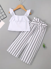 Girls Striped Wide Leg Pants Set Summer Kids Clothes