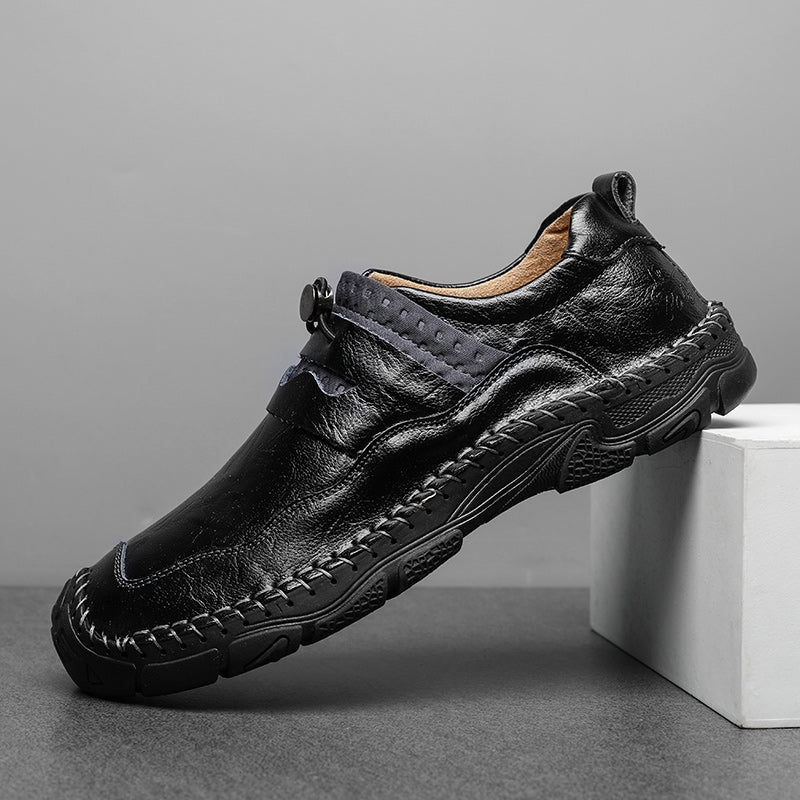Men Leather Stitch Loafer Shoes Lightweight Slip On Casual Sneakers