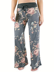  Floral Print High Rise Drawstring Loose Fit Pants