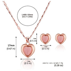 Peach Heart Faux Cat Eye Stone Pendant Necklace