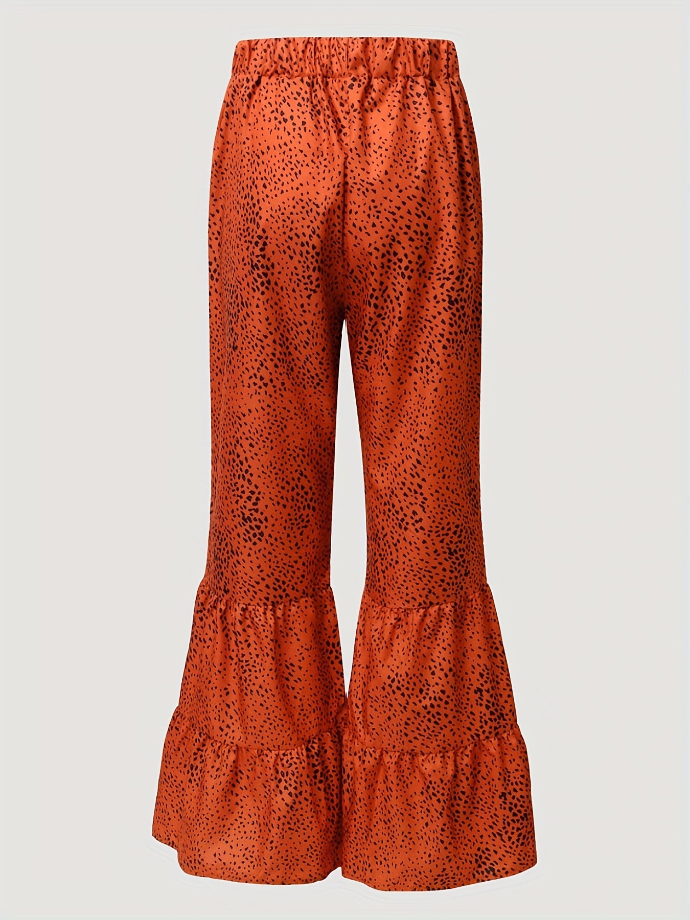 Women's Plus Leopard Print Elastic Ruffle Trim Flared Leg Trousers