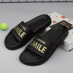 Men's Letter Print Non Slip Slides Lightweight Open Toe Quick Dry Slippers