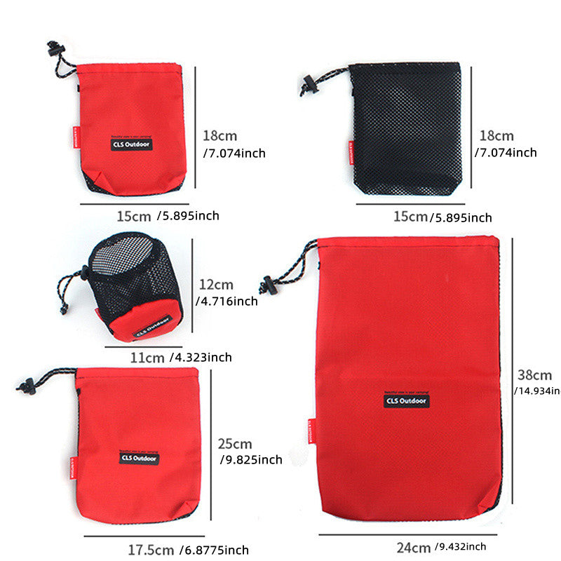 5pcs Red Travel Storage Bag Set Cosmetic Mesh Bag