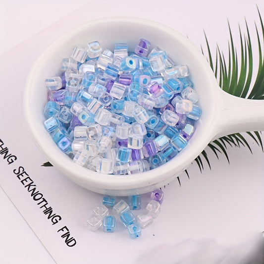 88pcs 4mm Square Fantasy Dyed Heart Glass Beads for DIY Earrings Bracelet