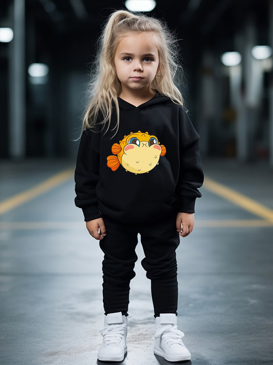 OERYUI Kids Cartoon Globefish Print Hoodies Pants Set