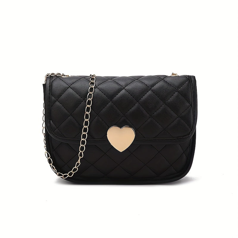 Quilted Crossbody Bag Metal Heart Decor Square Purses