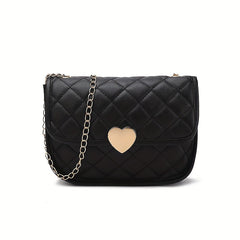 Quilted Crossbody Bag Metal Heart Decor Square Purses