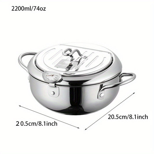 Stainless Steel Deep Fryer Pot 3400ml - Tempura Small Fryer w/ Thermometer