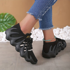 Women's Plaid Pattern Sneakers Low Lace Up Mesh Shoes