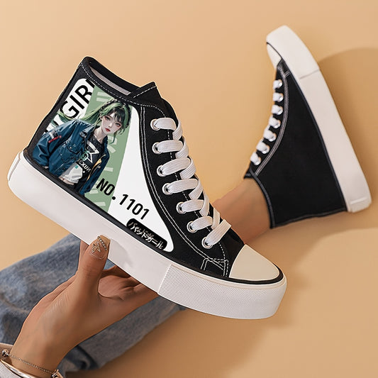 Anime Girl Pattern Lightweight High Top Canvas Sneakers