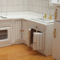 Mini 1:12 Scale Kitchen Set Wooden Cabinets Sink Countertop Cooking Station