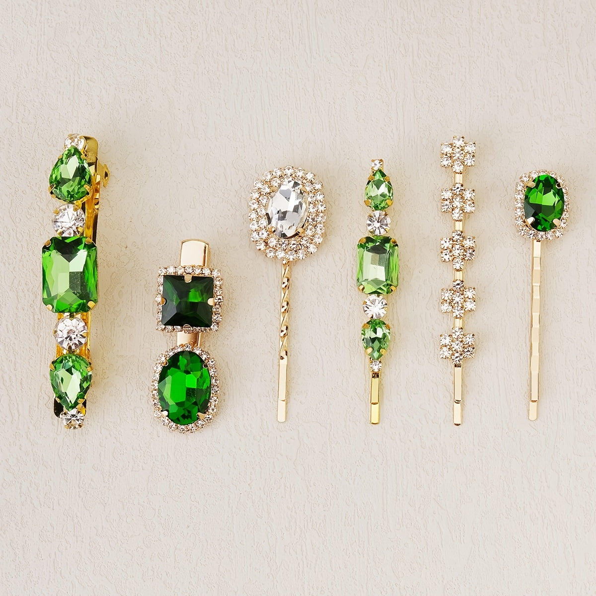 6pcs Green Crystal Hair Clips Rhinestone Hair Pins