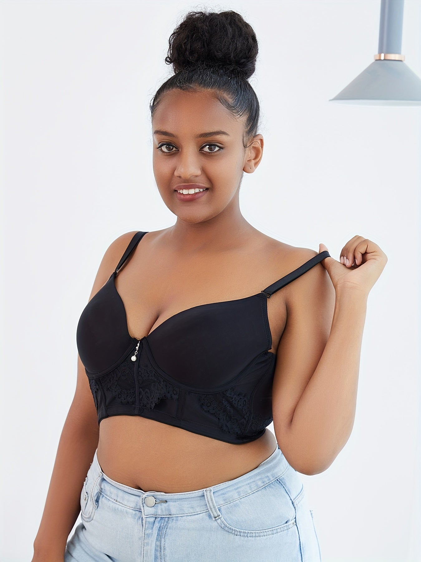  Longline Bra with Lace Glitter Decor