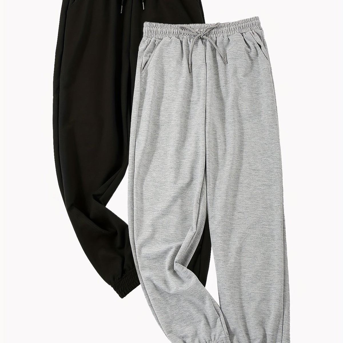 2pcs Women's Solid Loose Pants with Elastic Waist