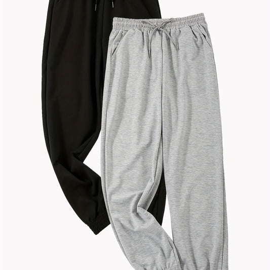 2pcs Women's Solid Loose Pants with Elastic Waist