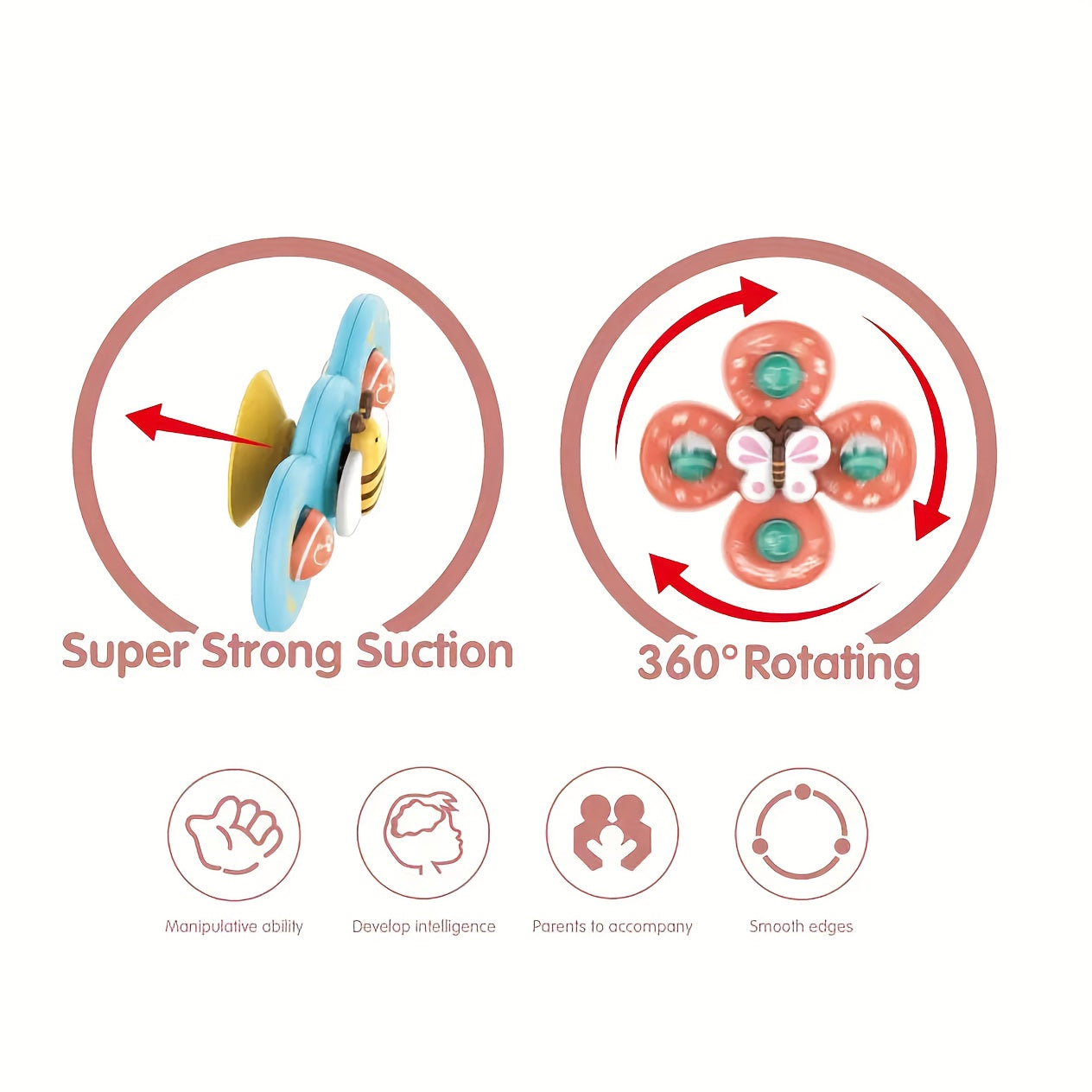 3pcs + 1pc Suction Cup Spin Toys for 1 Year Old Boys & Girls