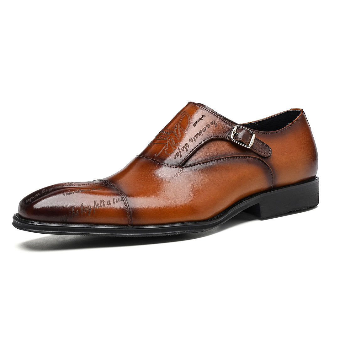 FARWARWO Monk Strap Leather Dress Shoes Light Brown