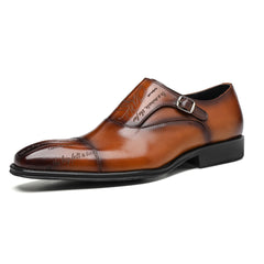 FARWARWO Monk Strap Leather Dress Shoes Light Brown