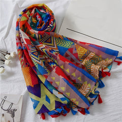 Ethnic Geometric Tassel Shawl Scarf Women's Retro Warm Scarf