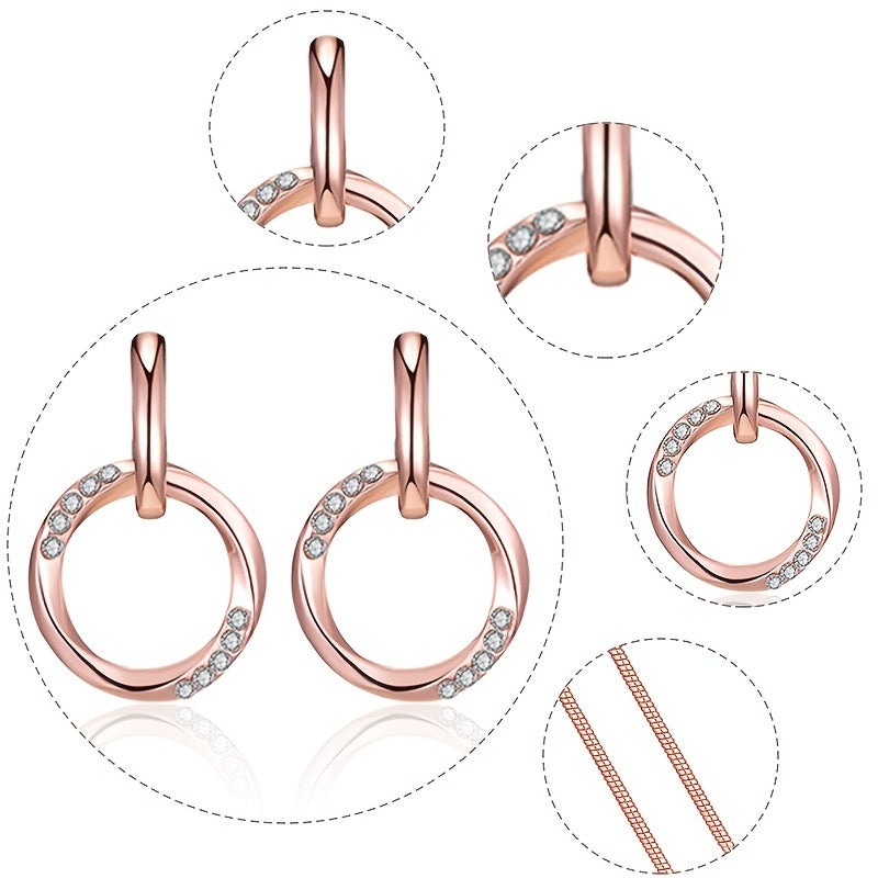 Circle Jewelry Set Inlaid Rhinestones Pendant Necklace & Dangle Earrings