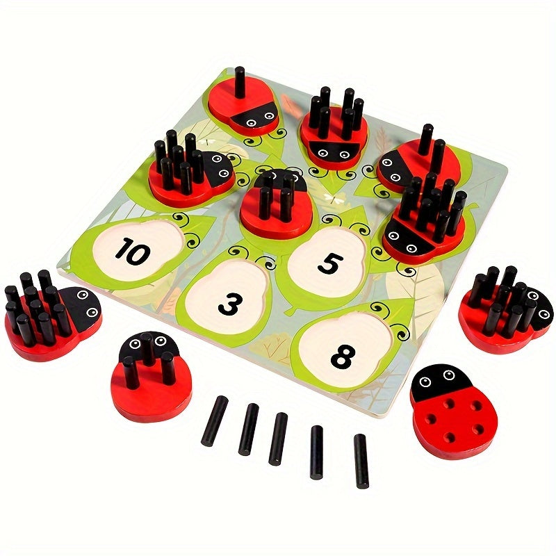 Wooden Pillar Counting & Matching Game for Hand Eye Coordination