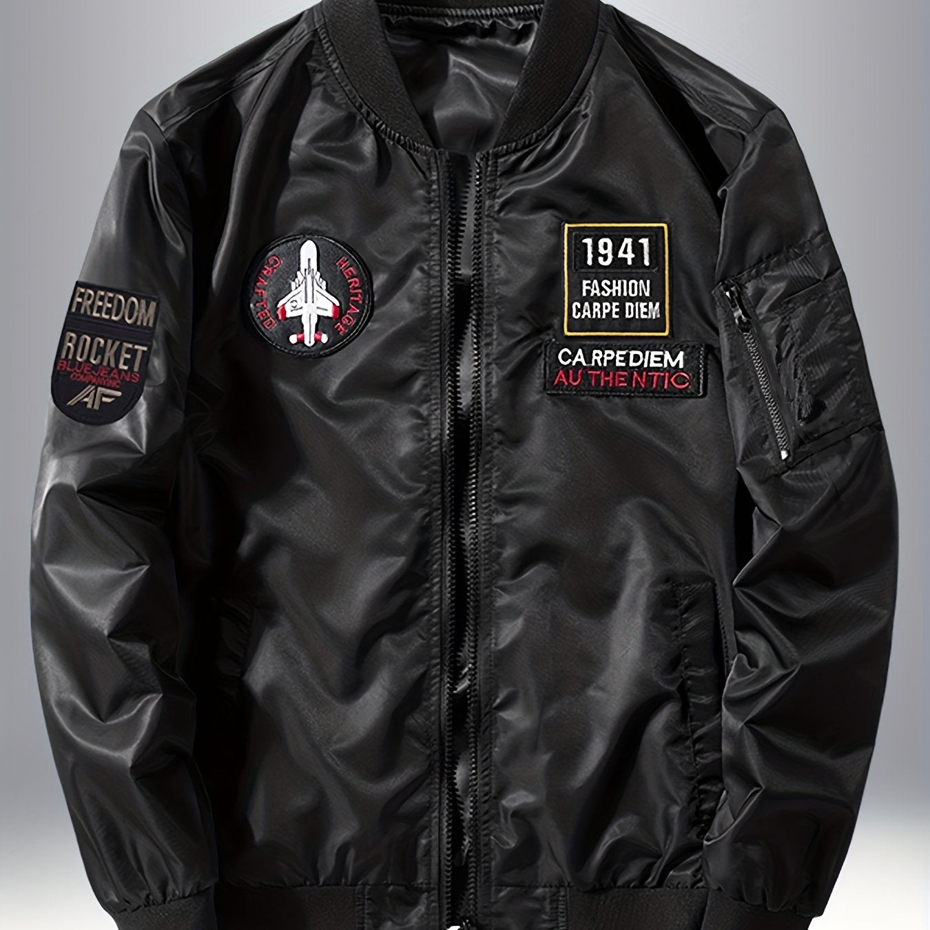 Men's Embroidered Waterproof Windproof Jacket Zipper Front