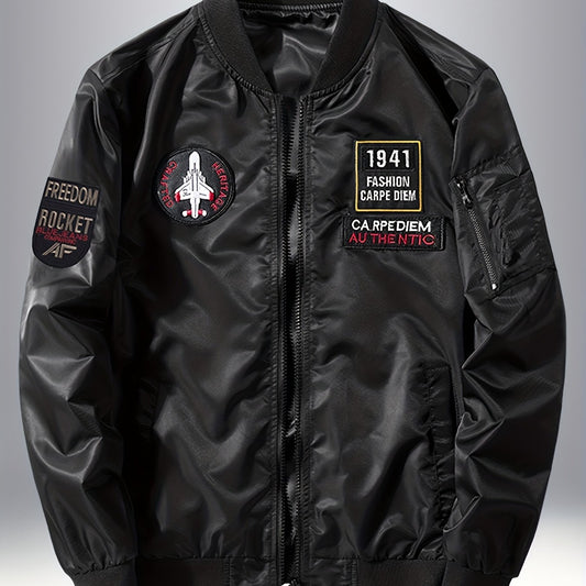Men's Embroidered Waterproof Windproof Jacket Zipper Front