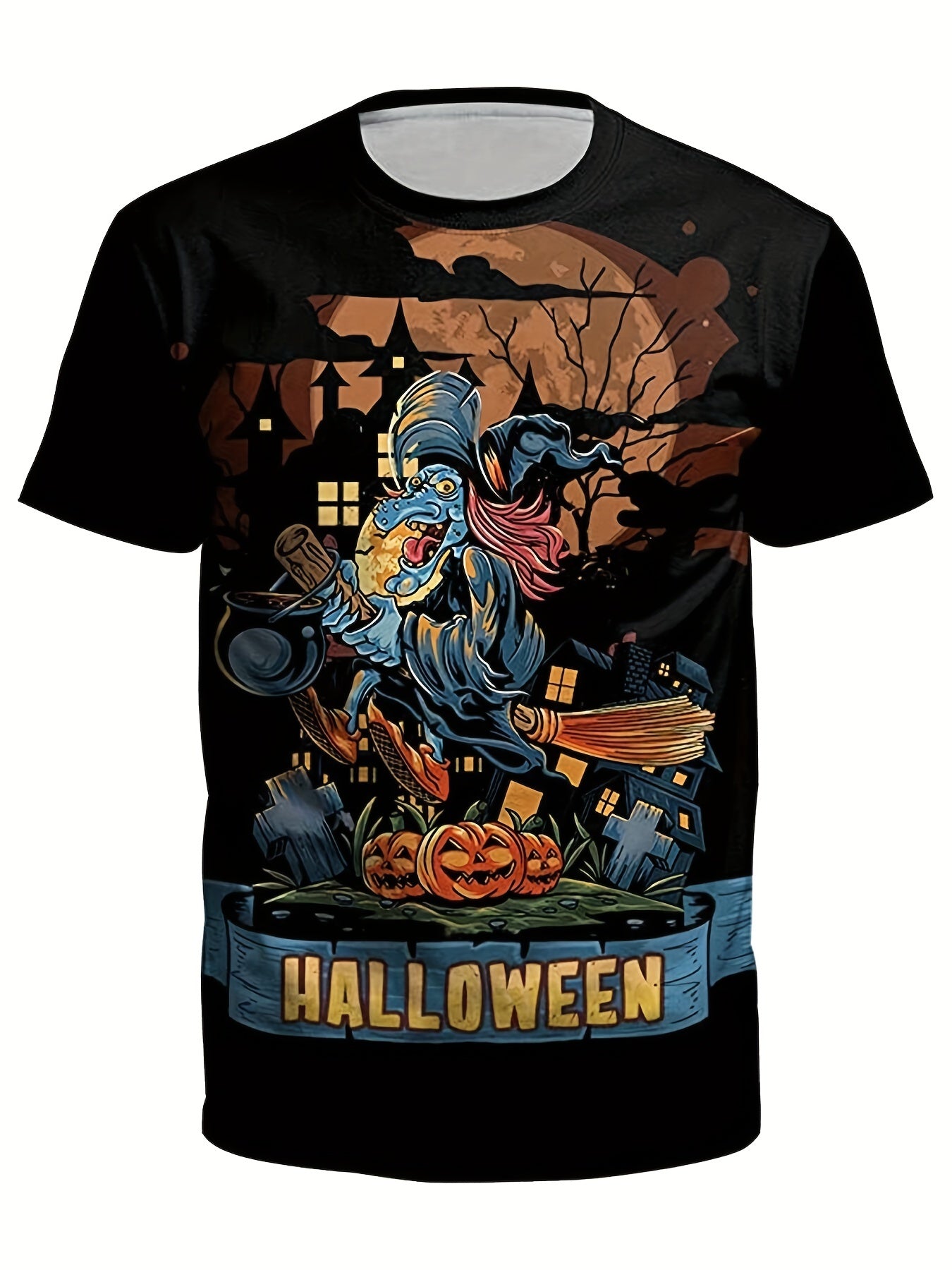 Men's Cartoon Witch T Shirt 3D Print Casual Tee For Halloween